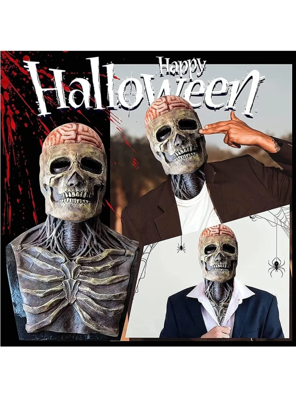 Skull With Exposed Brain Decorative Halloween Mask - Gray and Pink